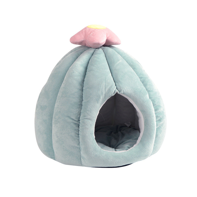 HKM-2975421 Cactus-Themed Cozy Pet Bed for Small to Medium Dogs and Cats, Warm PP Cotton and Crystal Velvet