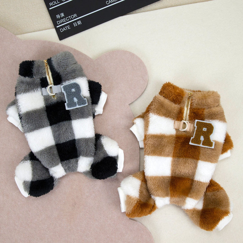 HKM-2975933 Double-Sided Velvet Dog Jacket for Autumn and Winter - Fluffy, Cozy Pet Clothing in Gray and Brown