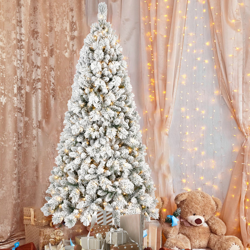HKM-297619 Flocked PVC Christmas Trees with Warm White LED Lights – Multiple Sizes Available (4ft to 9ft)