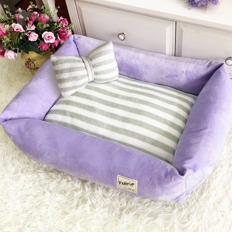 HKM-297811 Removable Washable Velvet Pet Nest with Waterproof Non-Slip Bottom - Available in Pink, Purple, and Blue