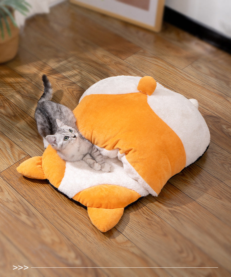 HKM-2978621 Cat Sleeping Bag - Warm Semi-Closed Bed for All Seasons, Cozy Pet Nest, Ideal for Winter Use