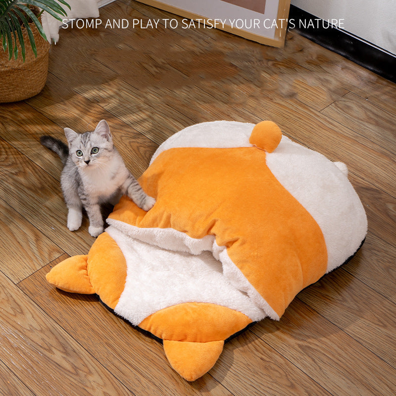 HKM-2978621 Cat Sleeping Bag - Warm Semi-Closed Bed for All Seasons, Cozy Pet Nest, Ideal for Winter Use