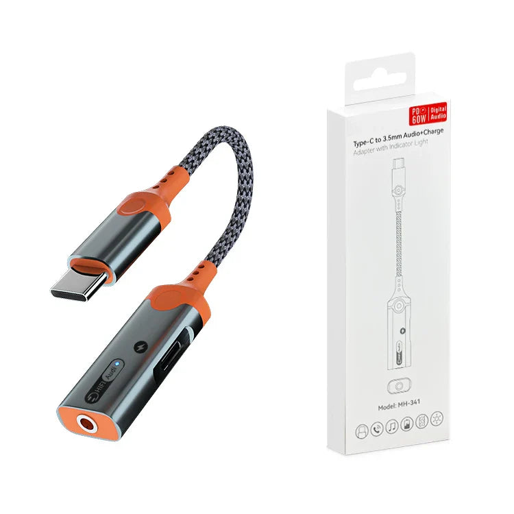 HKM-298067 Type C to Dual Type C Headphone Jack Adapter with 60W PD Charging for iPhone 15