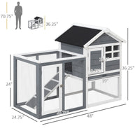 HKM-2980797 Indoor Wooden Rabbit Hutch with Outdoor Run, 48" Gray Weatherproof Design for Rabbits and Ferrets