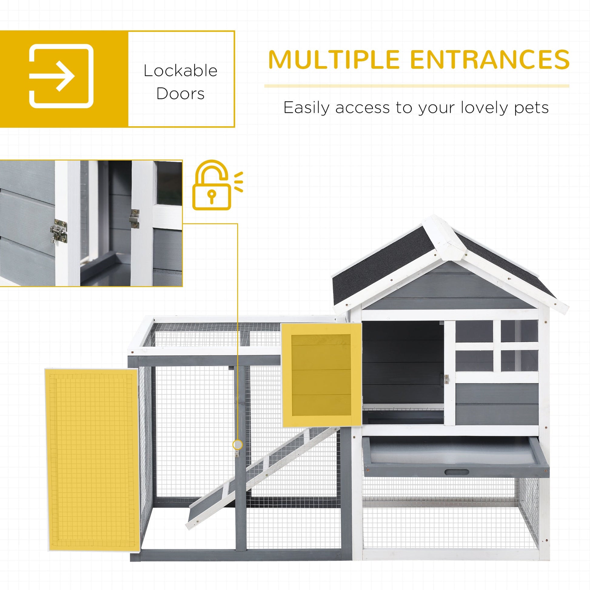 HKM-2980797 Indoor Wooden Rabbit Hutch with Outdoor Run, 48" Gray Weatherproof Design for Rabbits and Ferrets