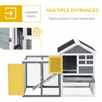 HKM-2980797 Indoor Wooden Rabbit Hutch with Outdoor Run, 48" Gray Weatherproof Design for Rabbits and Ferrets