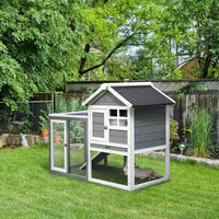 HKM-2980797 Indoor Wooden Rabbit Hutch with Outdoor Run, 48" Gray Weatherproof Design for Rabbits and Ferrets