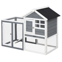 HKM-2980797 Indoor Wooden Rabbit Hutch with Outdoor Run, 48" Gray Weatherproof Design for Rabbits and Ferrets