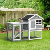 HKM-2980797 Indoor Wooden Rabbit Hutch with Outdoor Run, 48" Gray Weatherproof Design for Rabbits and Ferrets
