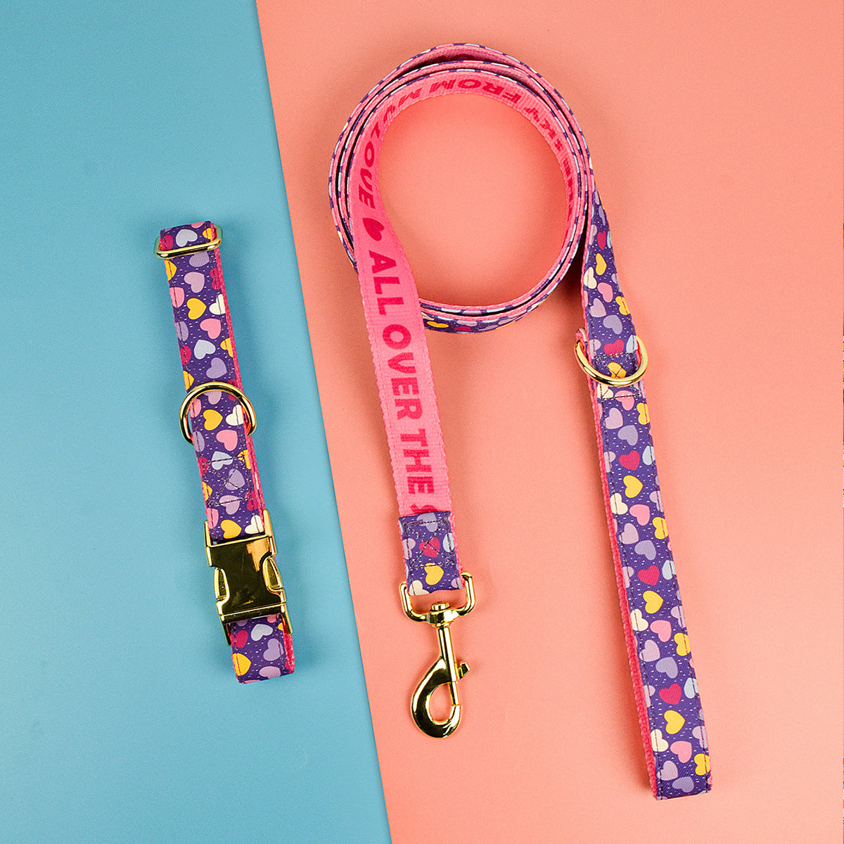 HKM-2980925 Double-sided Pet Collar with Haulage Rope in Various Fun Colors for Dogs and Cats