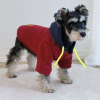 HKM-2982205 Contrast Color Hooded Pullover for Pets in Dark Red and Navy Blue, Sizes XS-XXL