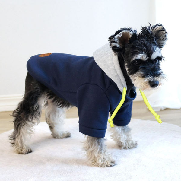 HKM-2982205 Contrast Color Hooded Pullover for Pets in Dark Red and Navy Blue, Sizes XS-XXL