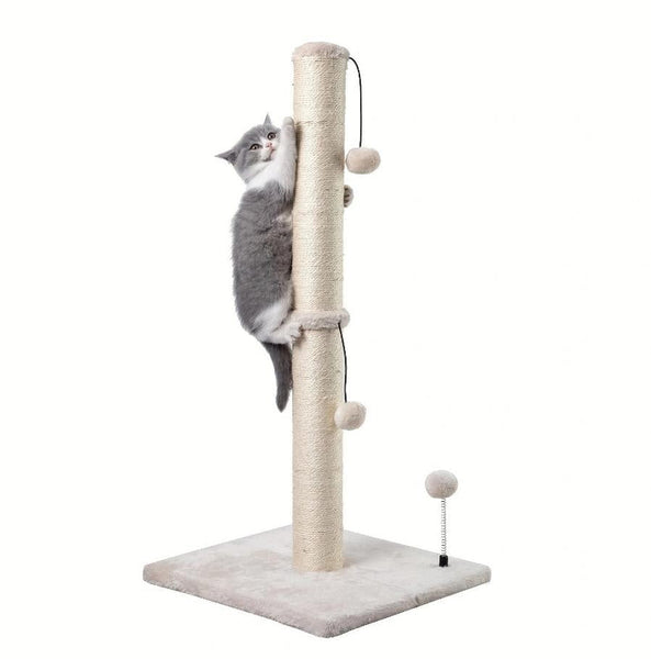 HKM-298323 Extra Thick Indoor Cat Scratching Post with Durable Fiberboard and Hanging Ball Toy for Safe Play and Relaxation