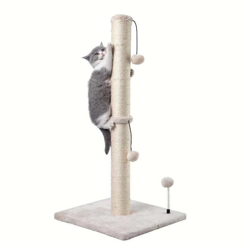 HKM-298323 Extra Thick Indoor Cat Scratching Post with Durable Fiberboard and Hanging Ball Toy for Safe Play and Relaxation