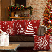 HKM-298323 Minimalist Christmas Print Linen Sofa Pillow Covers - 45x45cm (Set of 4)
