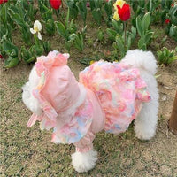 HKM-2983485 Lemon Yellow, Light Shrimp Powder & Lavender Mesh Dog Skirt with Matching Hat