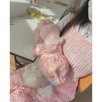HKM-2983485 Lemon Yellow, Light Shrimp Powder & Lavender Mesh Dog Skirt with Matching Hat