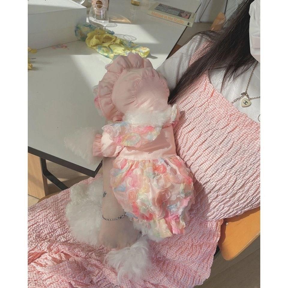 HKM-2983485 Lemon Yellow, Light Shrimp Powder & Lavender Mesh Dog Skirt with Matching Hat