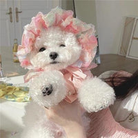 HKM-2983485 Lemon Yellow, Light Shrimp Powder & Lavender Mesh Dog Skirt with Matching Hat