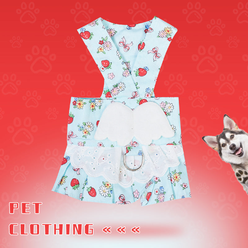 HKM-2984381 Charming Dog Harness Dress with Leash Set for Small Breeds, Featuring Angel Wings Design