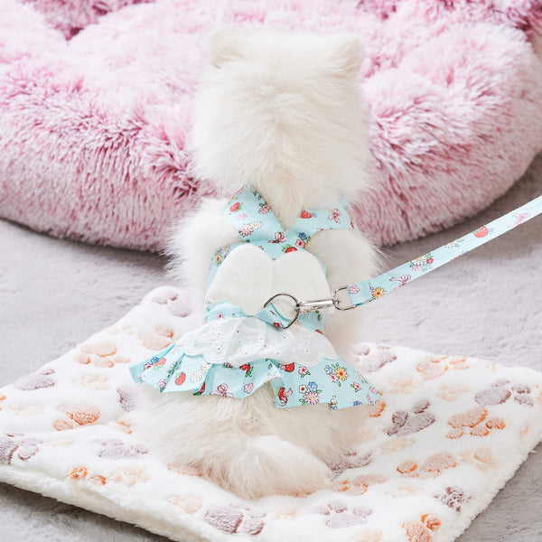 HKM-2984381 Charming Dog Harness Dress with Leash Set for Small Breeds, Featuring Angel Wings Design