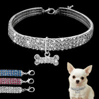 HKM-2984893 Bling Rhinestone Adjustable Dog and Cat Collar with Metal Pendant for Small Pets