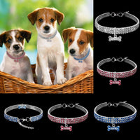 HKM-2984893 Bling Rhinestone Adjustable Dog and Cat Collar with Metal Pendant for Small Pets