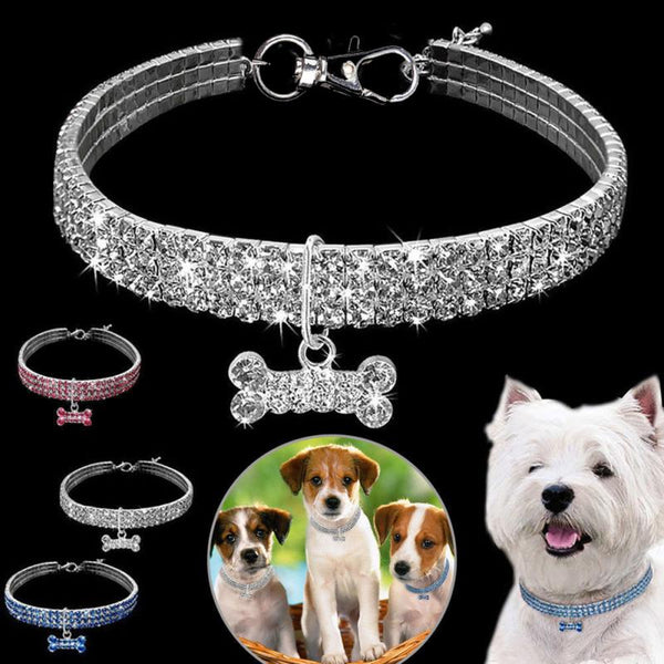 HKM-2984893 Bling Rhinestone Adjustable Dog and Cat Collar with Metal Pendant for Small Pets