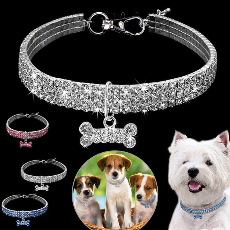 HKM-2984893 Bling Rhinestone Adjustable Dog and Cat Collar with Metal Pendant for Small Pets