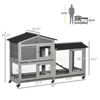 HKM-2986557 Mobile Wooden Rabbit Hutch with Wheels, Slide-Out Tray, and Ramp for Easy Access and Cleaning