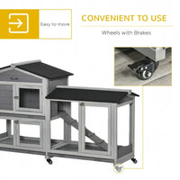 HKM-2986557 Mobile Wooden Rabbit Hutch with Wheels, Slide-Out Tray, and Ramp for Easy Access and Cleaning