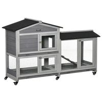 HKM-2986557 Mobile Wooden Rabbit Hutch with Wheels, Slide-Out Tray, and Ramp for Easy Access and Cleaning