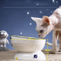 HKM-2988861 Ceramic Slanted Tall Cat Food Bowl with Planet Print - 13.5cm Diameter