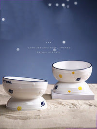 HKM-2988861 Ceramic Slanted Tall Cat Food Bowl with Planet Print - 13.5cm Diameter