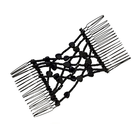 HKM-298899 Korean Steel Wire Hair Comb with Heart Bead Design - Available in Multiple Colors