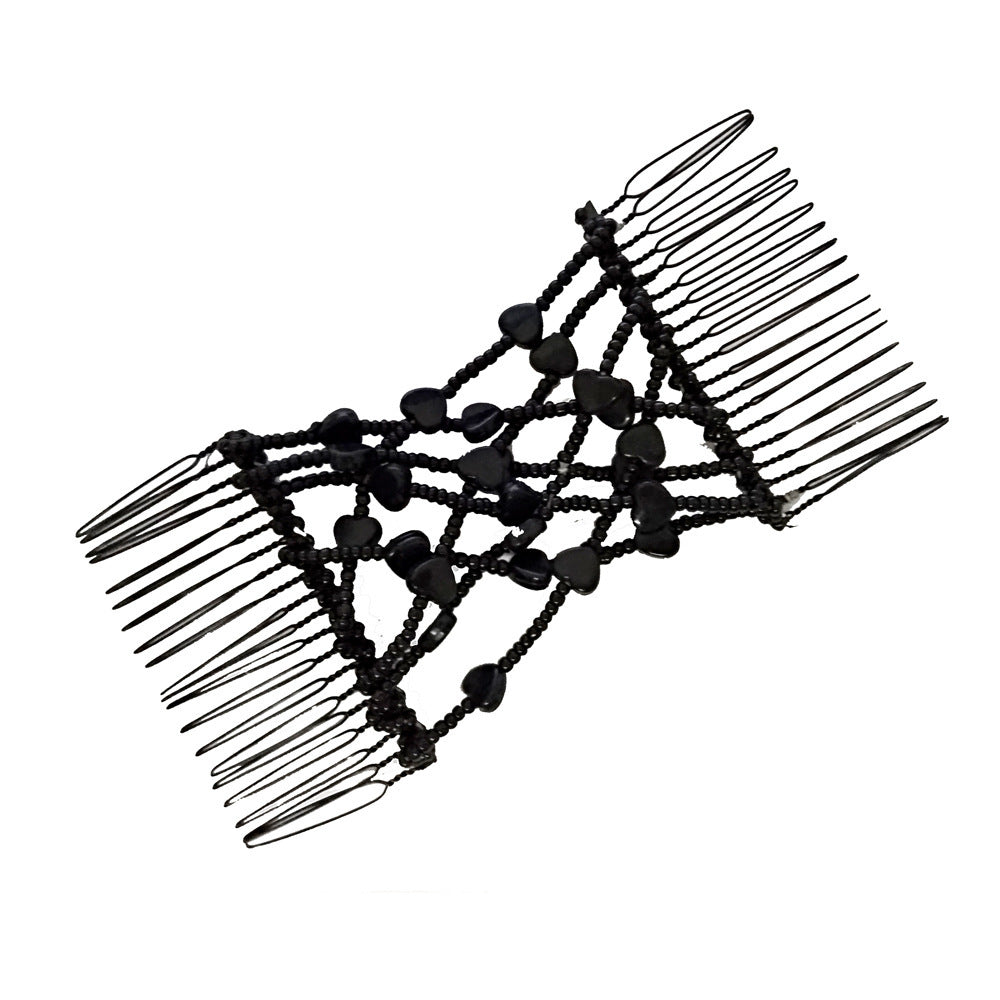 HKM-298899 Korean Steel Wire Hair Comb with Heart Bead Design - Available in Multiple Colors