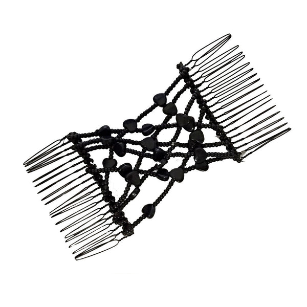 HKM-298899 Korean Steel Wire Hair Comb with Heart Bead Design - Available in Multiple Colors