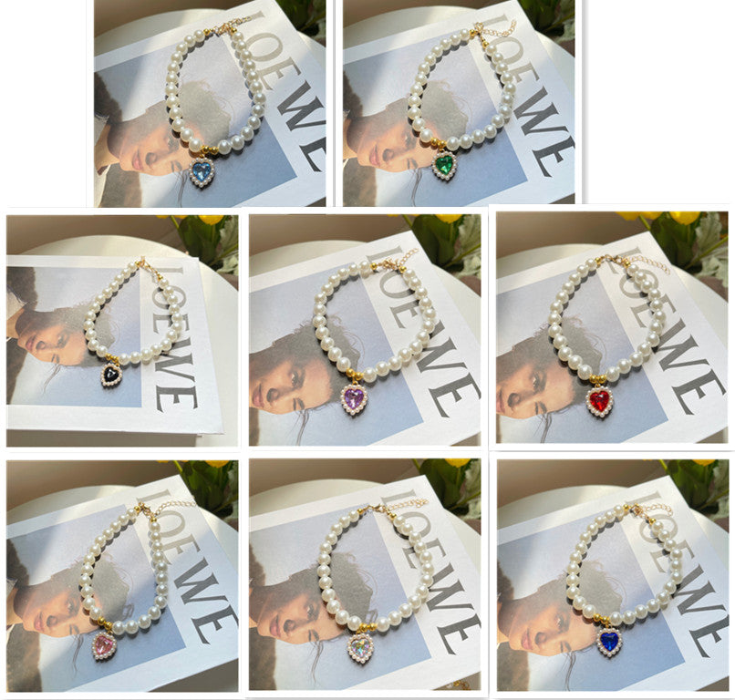 HKM-2990653 Retro Love Crystal Pendant Pet Necklace in Various Colors for Cats and Dogs