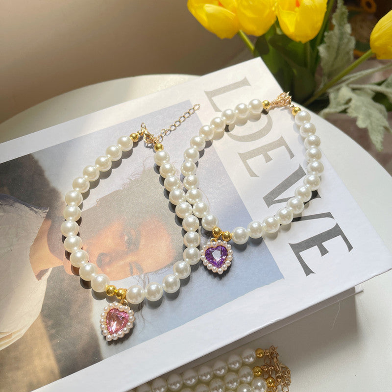 HKM-2990653 Retro Love Crystal Pendant Pet Necklace in Various Colors for Cats and Dogs