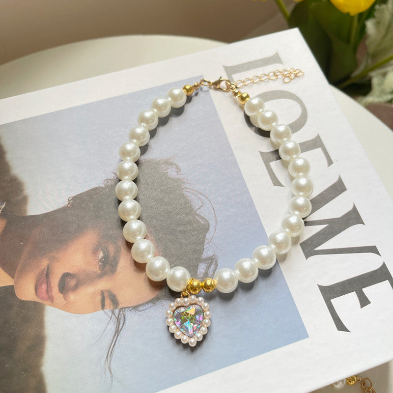 HKM-2990653 Retro Love Crystal Pendant Pet Necklace in Various Colors for Cats and Dogs