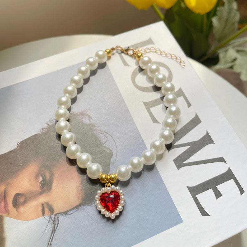 HKM-2990653 Retro Love Crystal Pendant Pet Necklace in Various Colors for Cats and Dogs