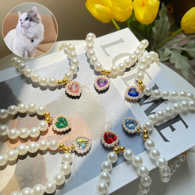 HKM-2990653 Retro Love Crystal Pendant Pet Necklace in Various Colors for Cats and Dogs