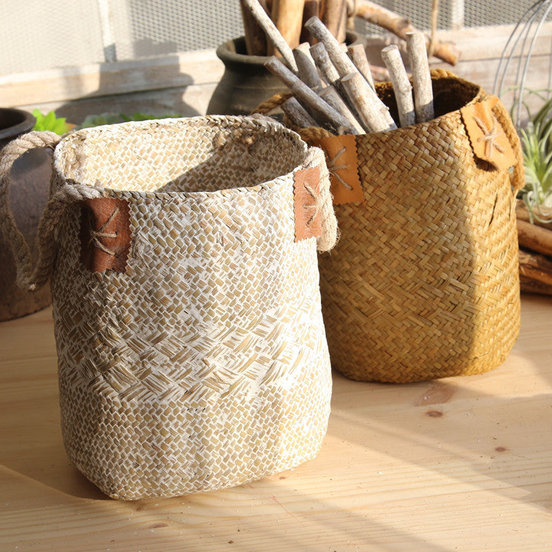 HKM-299155 Hand Woven Seagrass Basket for Fruits, Vegetables, and Storage