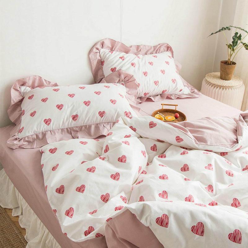 HKM-299155 Korean Heart Shape Quilt Cover Set - 4-Piece Bedding in Customizable Colors