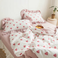 HKM-299155 Korean Heart Shape Quilt Cover Set - 4-Piece Bedding in Customizable Colors
