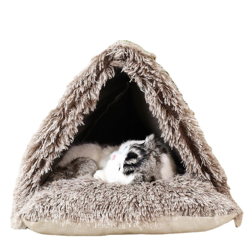 HKM-2992701 Cozy Semi-Closed Pet Bed for Cats and Small Dogs ¨C Winter Warmth, Soft Cloth Comfort