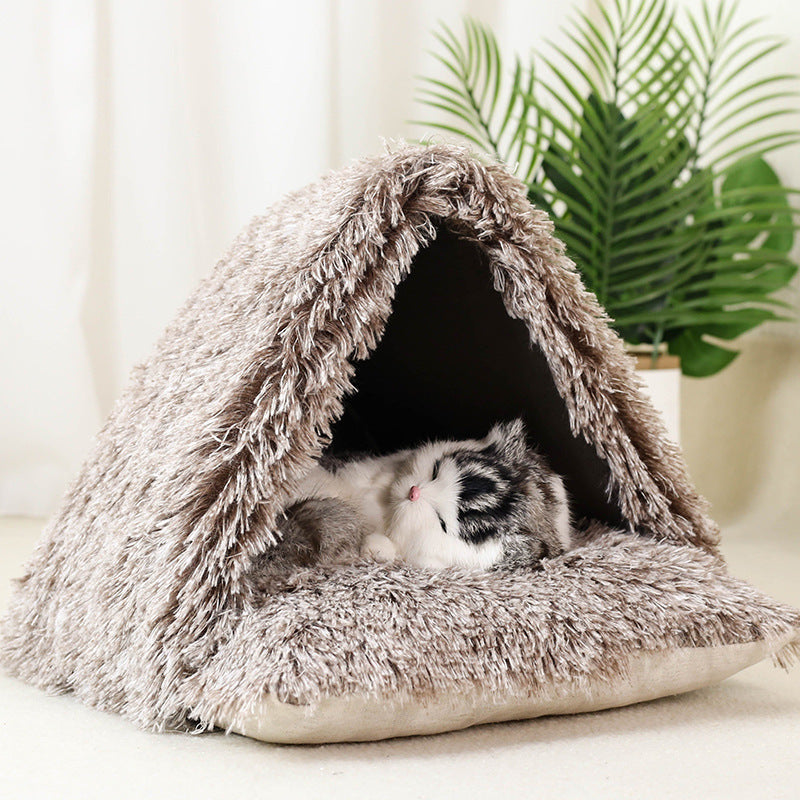 HKM-2992701 Cozy Semi-Closed Pet Bed for Cats and Small Dogs ¨C Winter Warmth, Soft Cloth Comfort