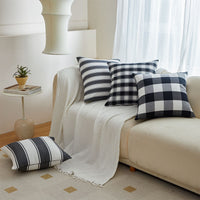 HKM-299283 Black and White Checkered Polyester Cotton Pillowcase for Sofa and Bedroom Use