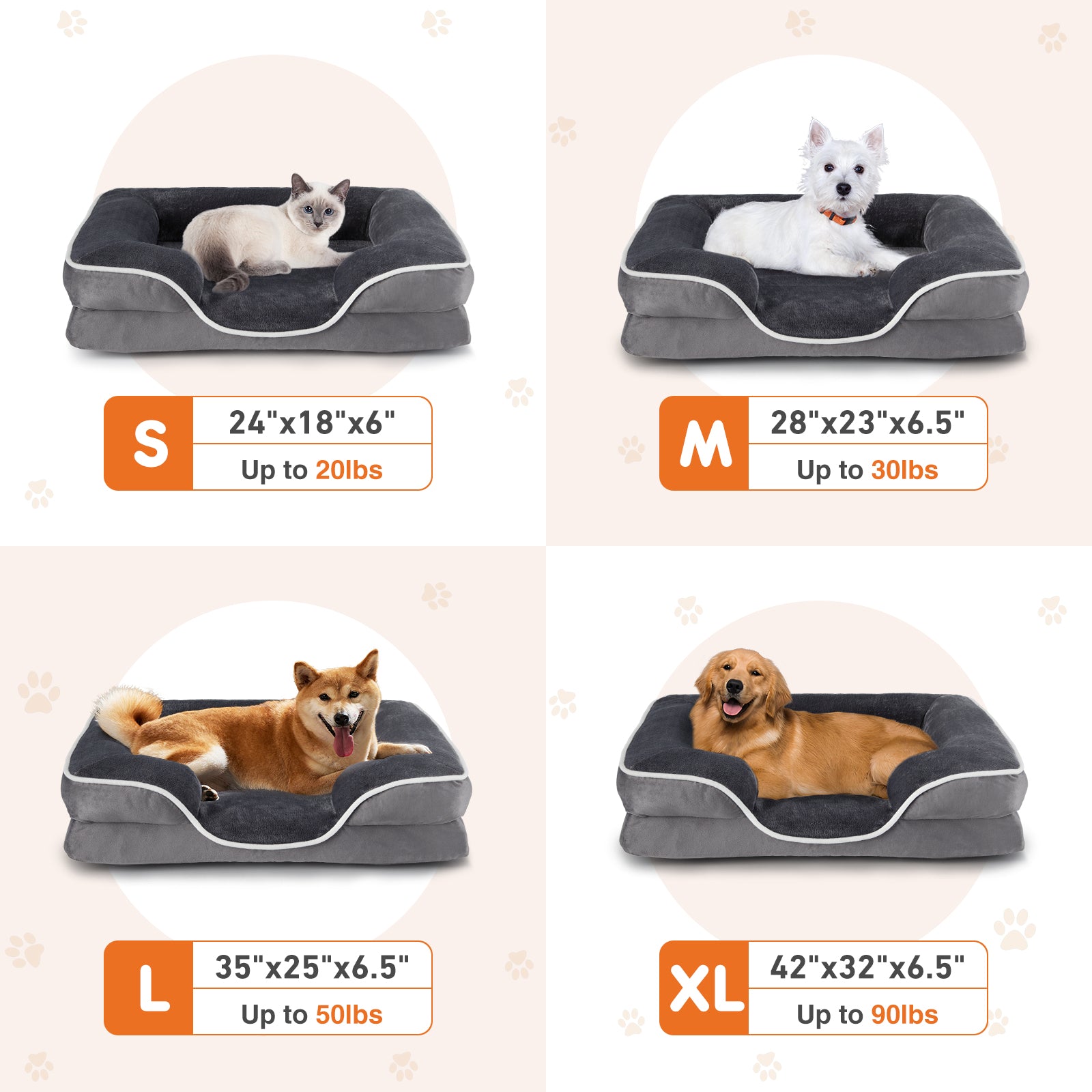 HKM-2994493 Memory Foam Pet Bed for Small Dogs & Cats with Waterproof Liner and Washable Cover