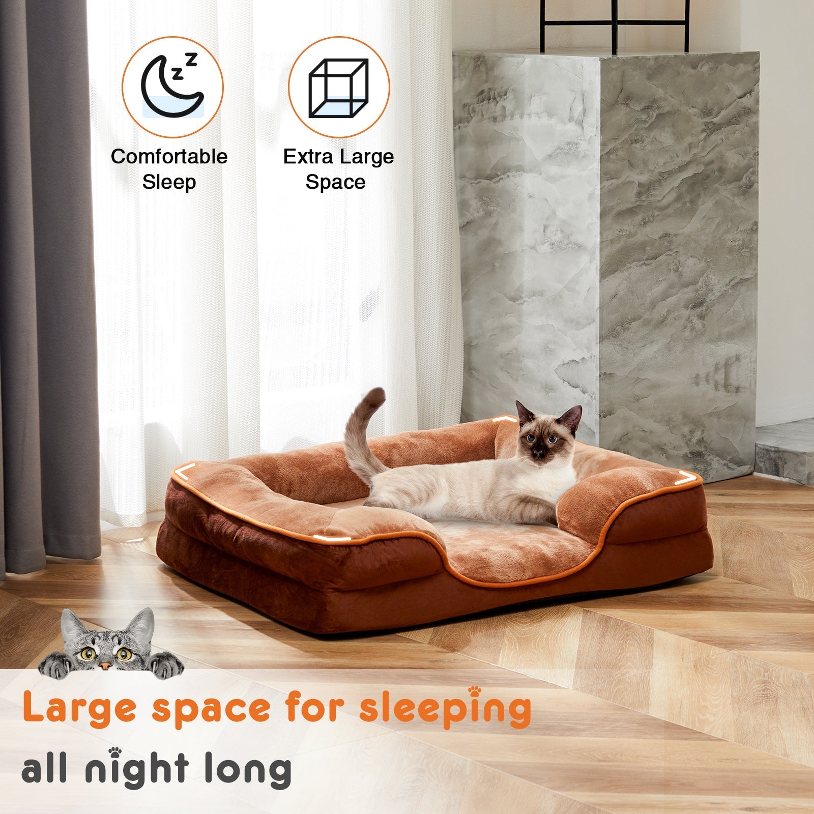 HKM-2994493 Memory Foam Pet Bed for Small Dogs & Cats with Waterproof Liner and Washable Cover